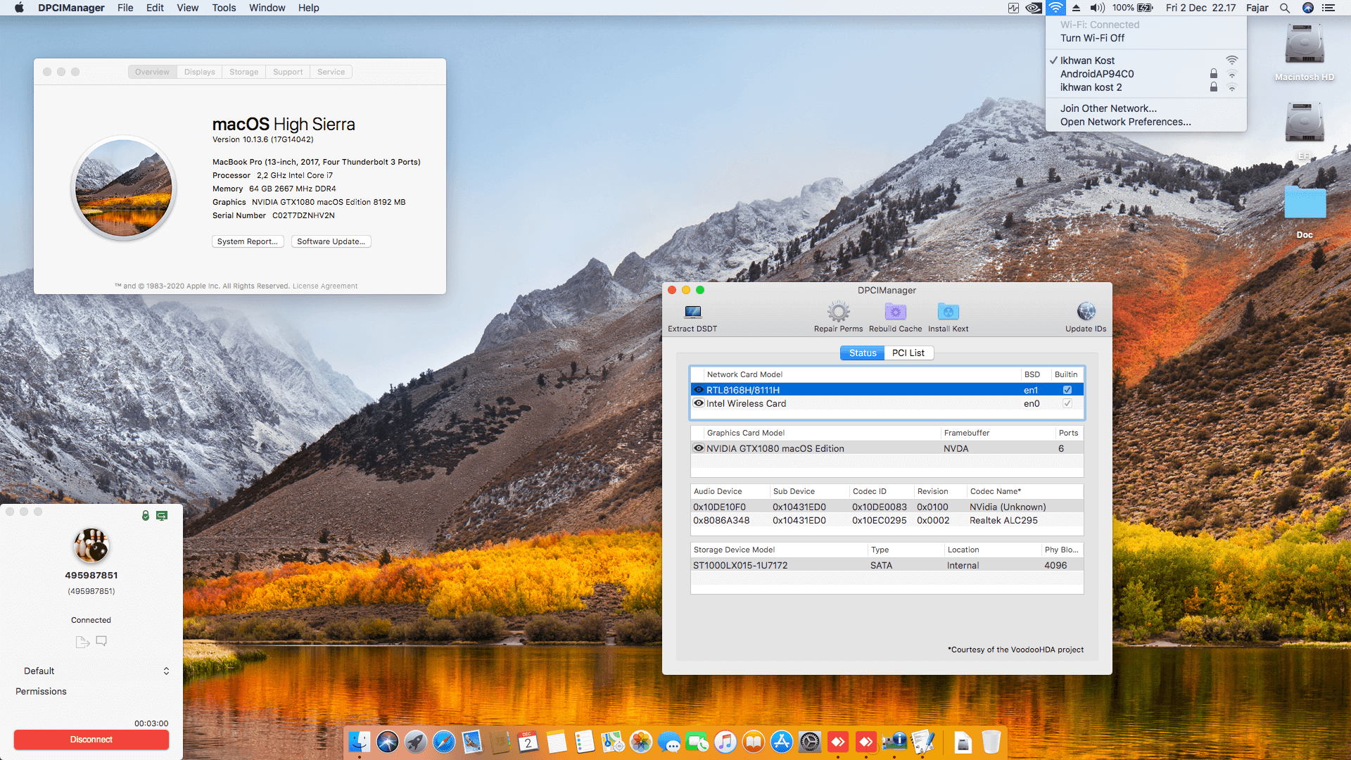 Success Hackintosh macOS High Sierra 10.13.6 Build 17G14042 in Asus ROG Chimera G703GI-E5044T